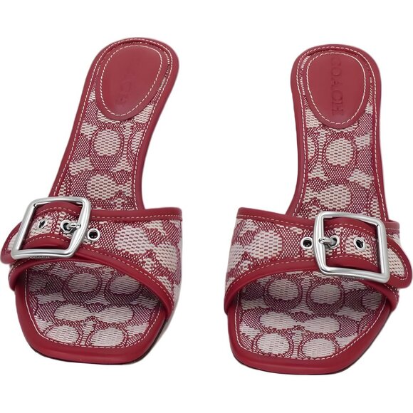Coach Margot Kitten Heel Slide Sandals Ruby Signature Buckle US 9.5M EU 40 - Picture 5 of 6